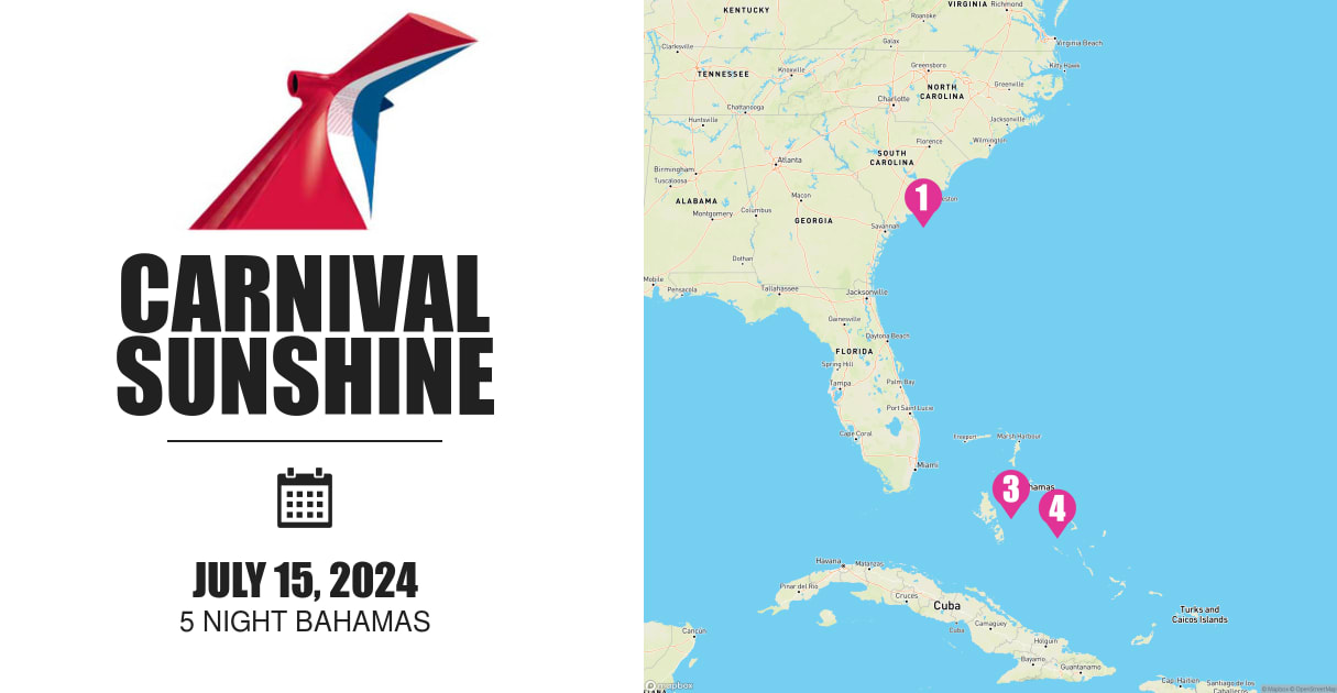 Carnival Sunshine July 15, 2024 Cruise & Port Map